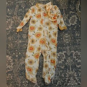 Sunflower and Orange Blossom Kids Footie & Matching Headband